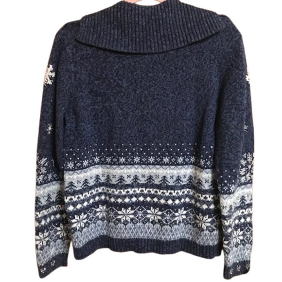Tiara International Women's Blue & White Snowflake Zip-Up Holiday Sweater Medium - Picture 2 of 8